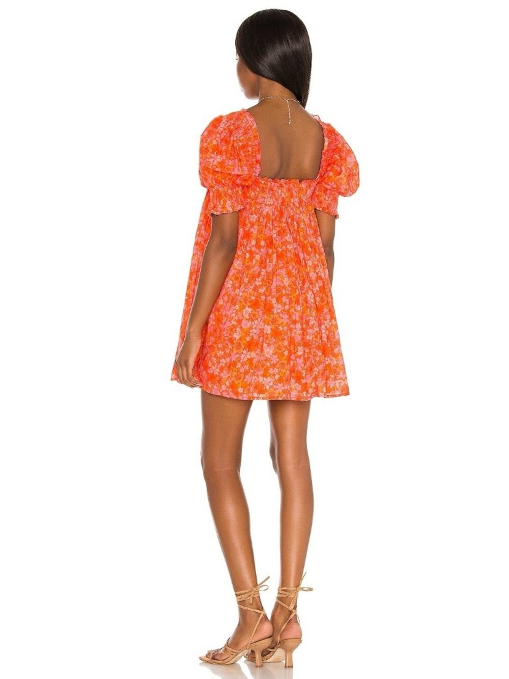 Lovers + Friends Reston Mitzy Ditsy Floral Smocked Mini Dress Orange Feminine M - Picture 5 of 11
